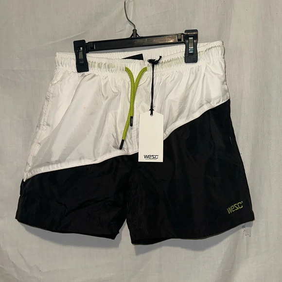NWT black & white WESC swim shorts size small - Picture 1 of 4